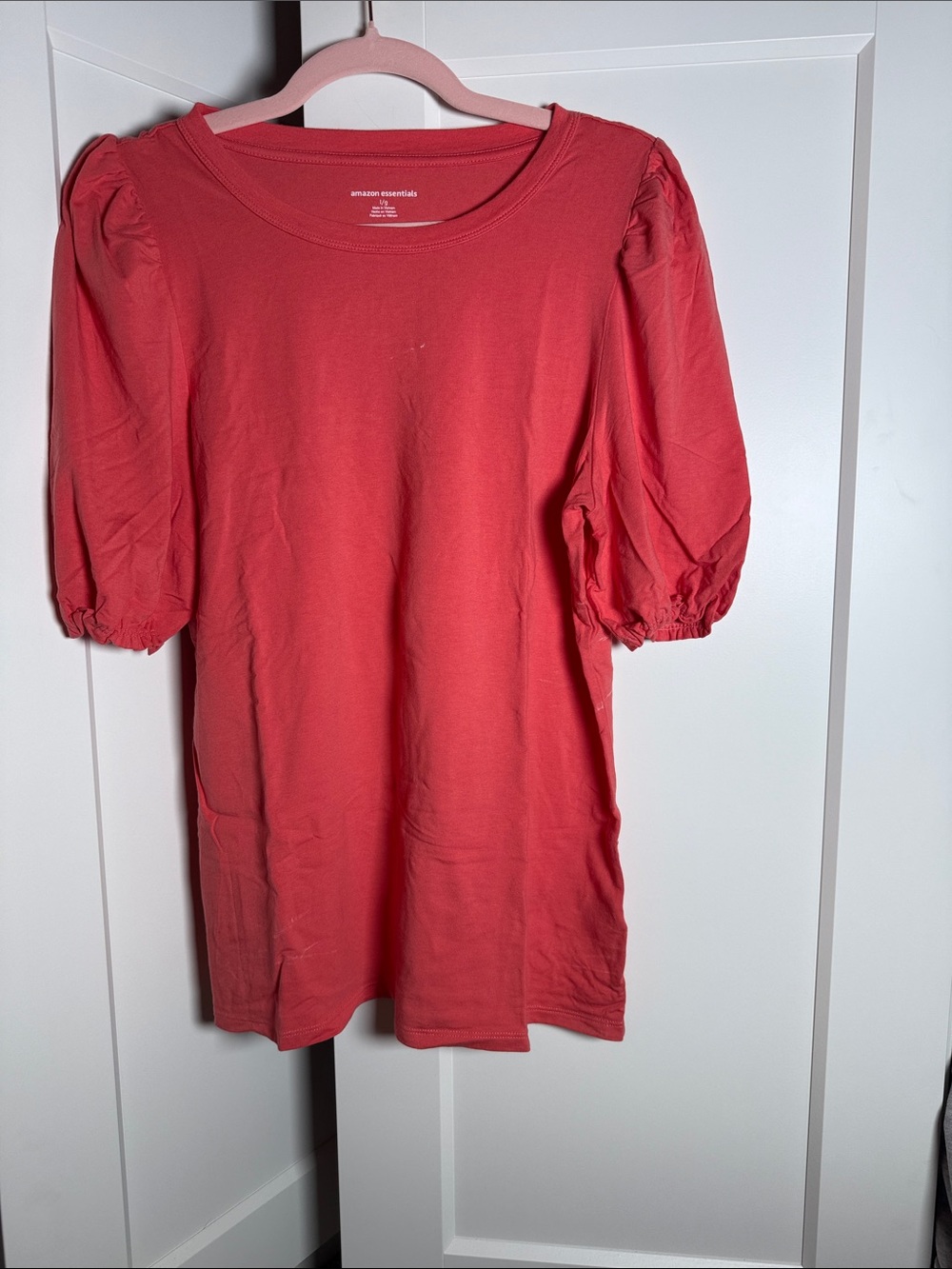 Amazon Essentials Dark Coral Pink Puff Sleeve Short Sleeve Tee